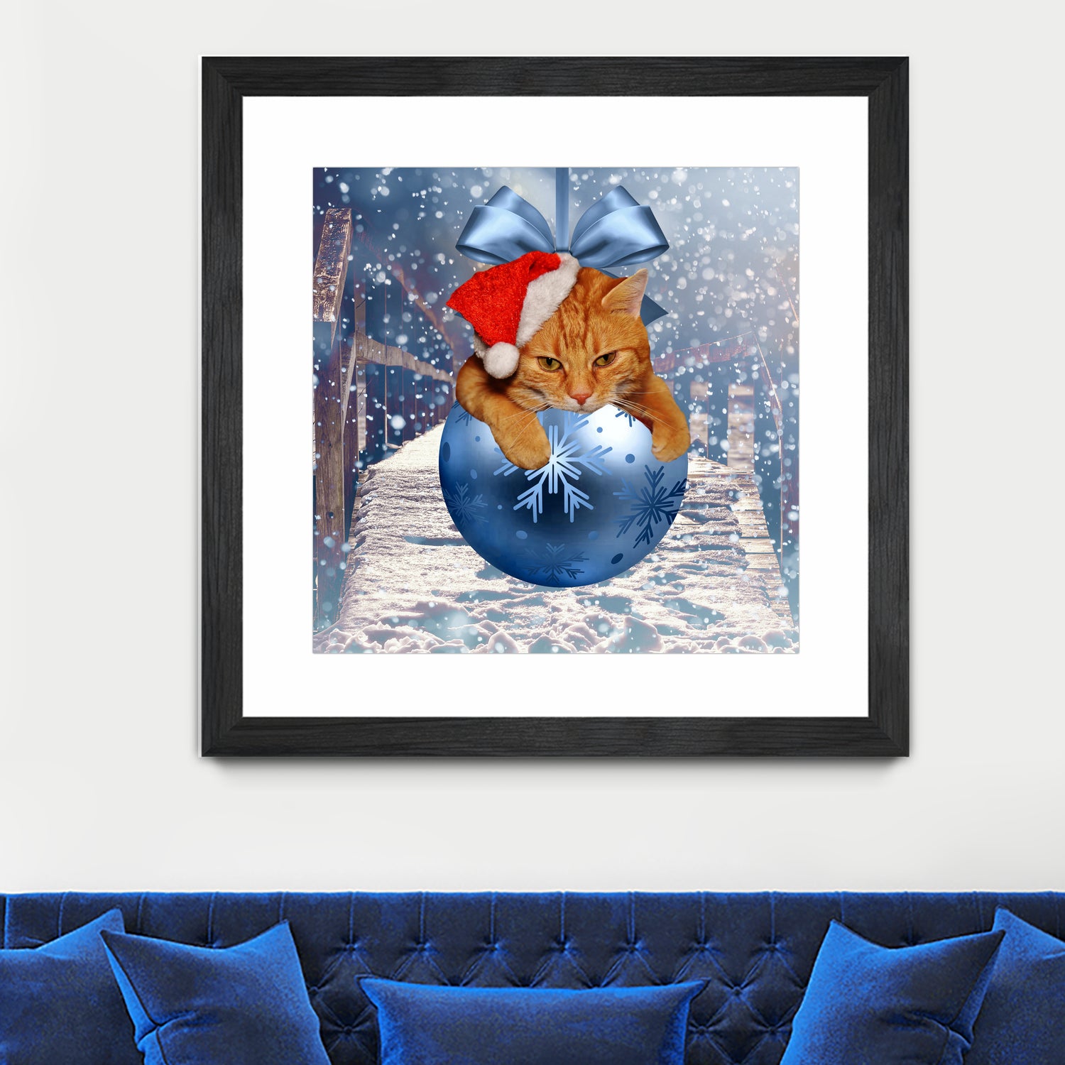 Christmas Cat and Snow by Erika Kaisersot on GIANT ART - blue photo illustration