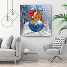 Christmas Cat and Snow by Erika Kaisersot on GIANT ART - blue photo illustration