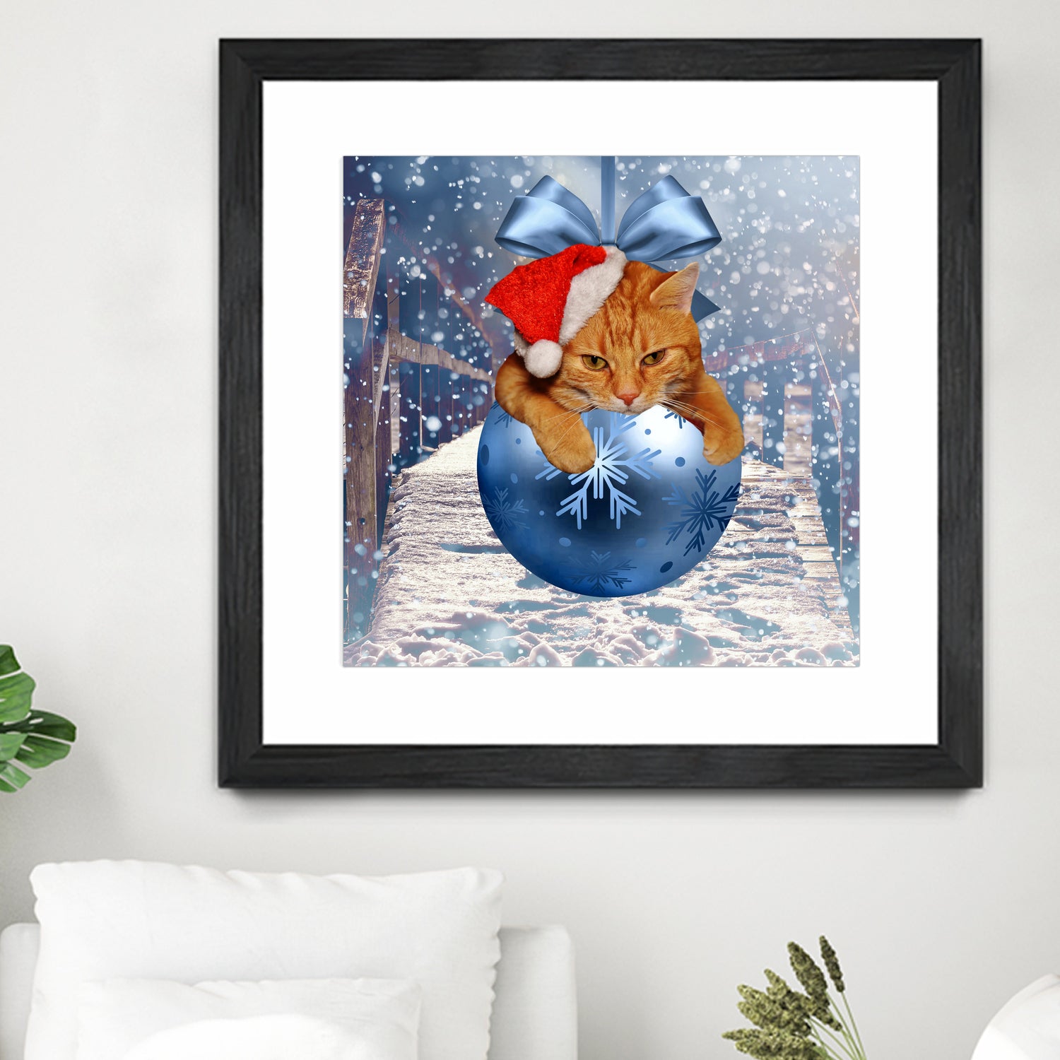 Christmas Cat and Snow by Erika Kaisersot on GIANT ART - blue photo illustration