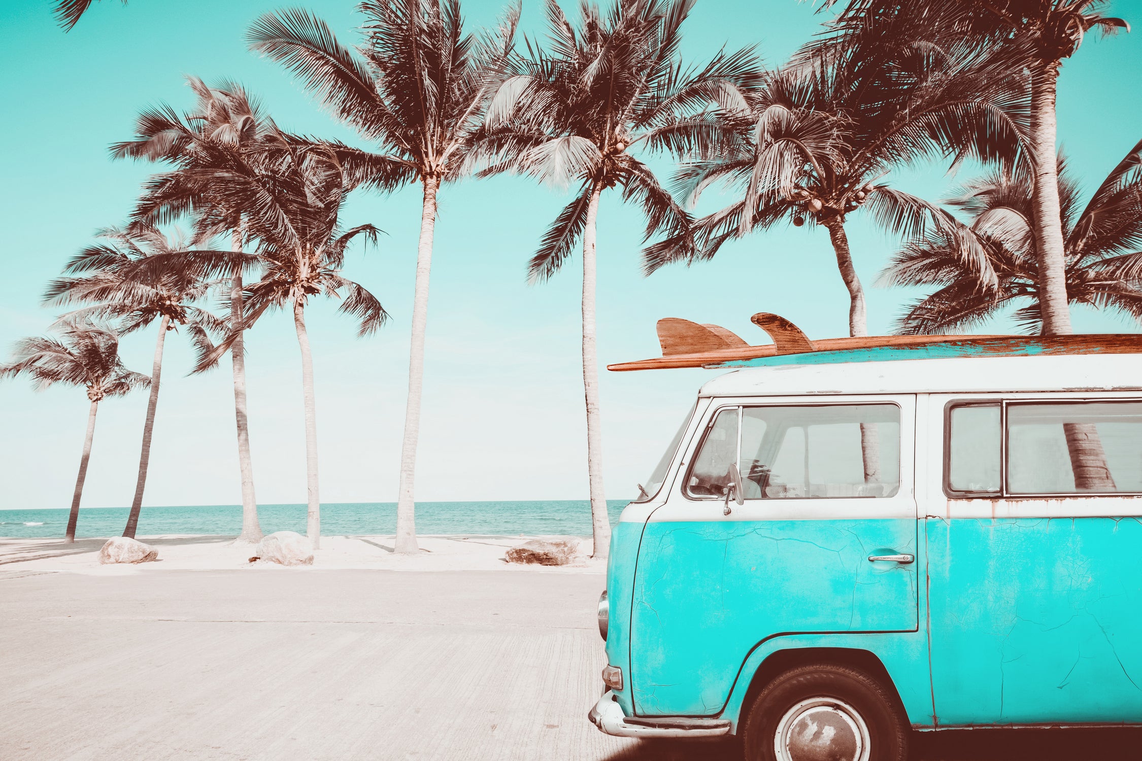 Retro Camper Van on the Beach by Rositsa Raicheva on GIANT ART - blue photo manipulation