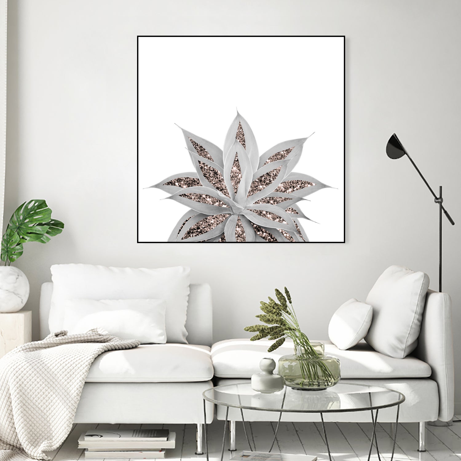 Gray Agave with Rose Gold Glitter #3 #shiny #tropical #decor by Anita & Bella Jantz on GIANT ART - gray photo illustration