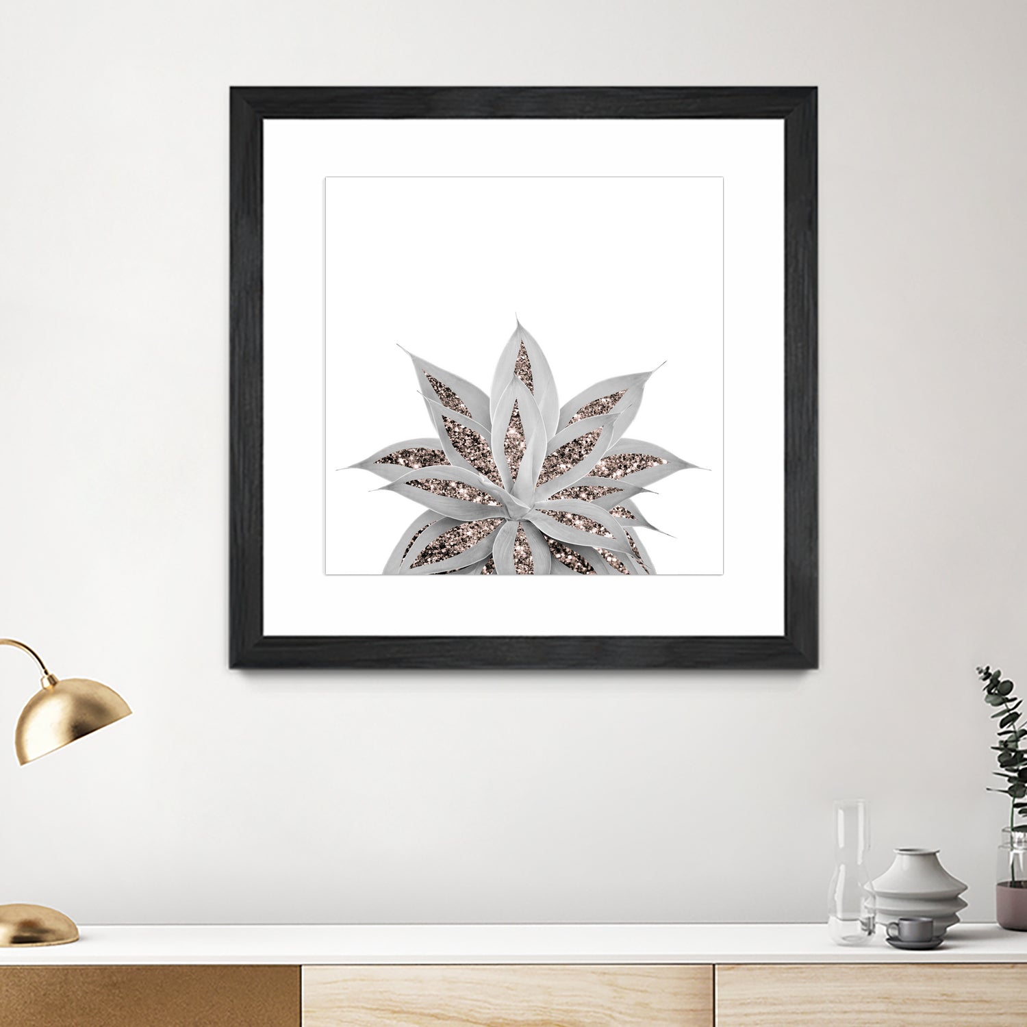 Gray Agave with Rose Gold Glitter #3 #shiny #tropical #decor by Anita & Bella Jantz on GIANT ART - gray photo illustration