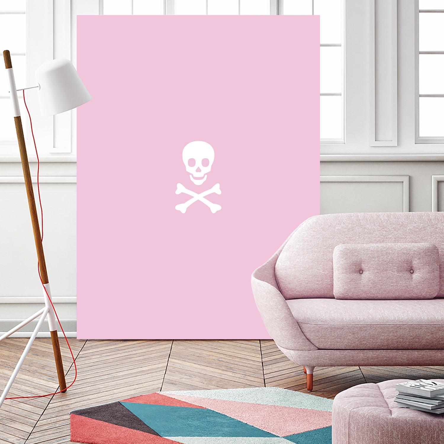 SKULL - LIGHT PINK & WHITE by Alexander Tonetti on GIANT ART - pink digital drawing