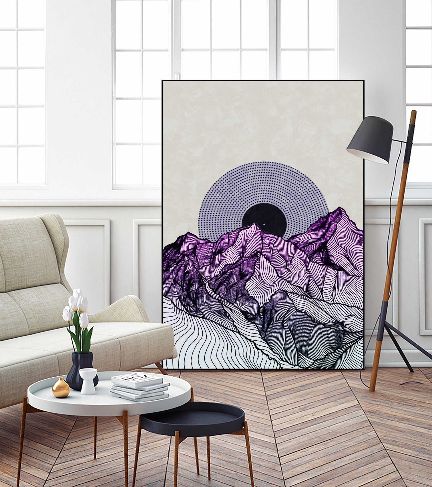 Surreal sunrise behind purple mountains by Menelaos Trompoukis on GIANT ART - fuchsia digital painting