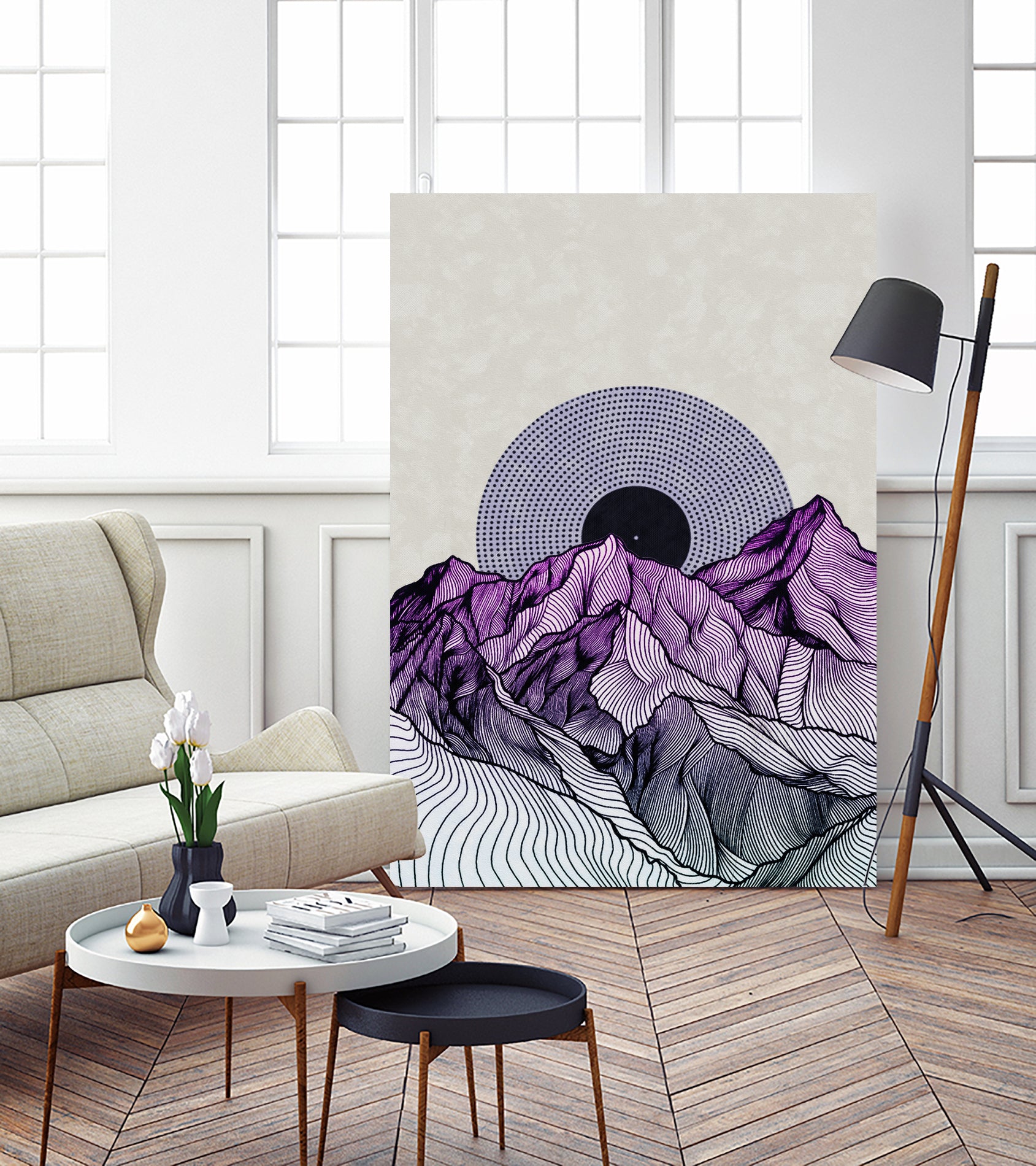 Surreal sunrise behind purple mountains by Menelaos Trompoukis on GIANT ART - fuchsia digital painting