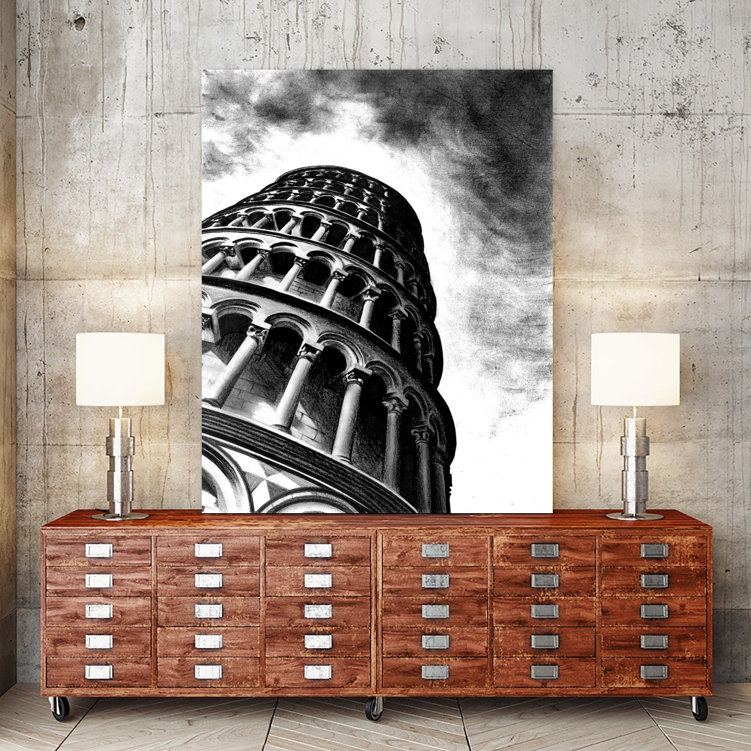 Tower of Pisa - Illustrated by Christine Mercer on GIANT ART - black digital painting