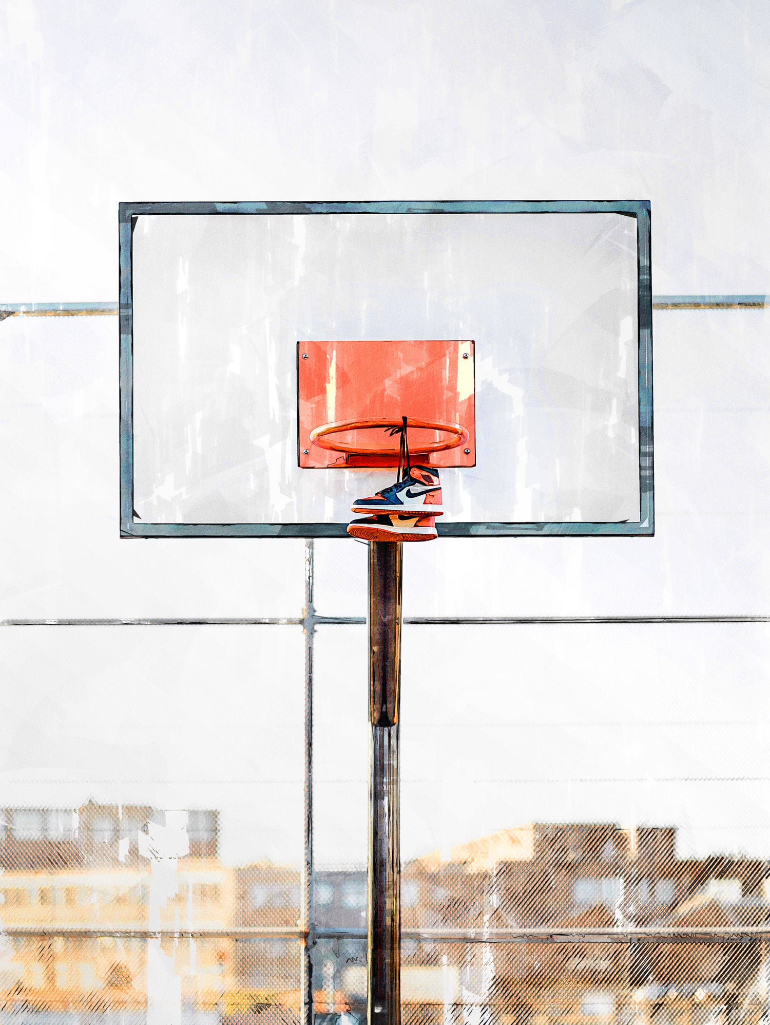 Air Jordan Attached To Basketball Hoop by Wazir Rohiman on GIANT ART - red digital painting