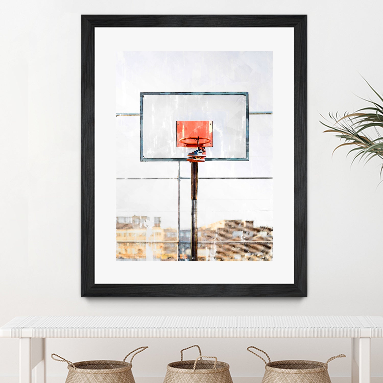 Air Jordan Attached To Basketball Hoop by Wazir Rohiman on GIANT ART - red digital painting