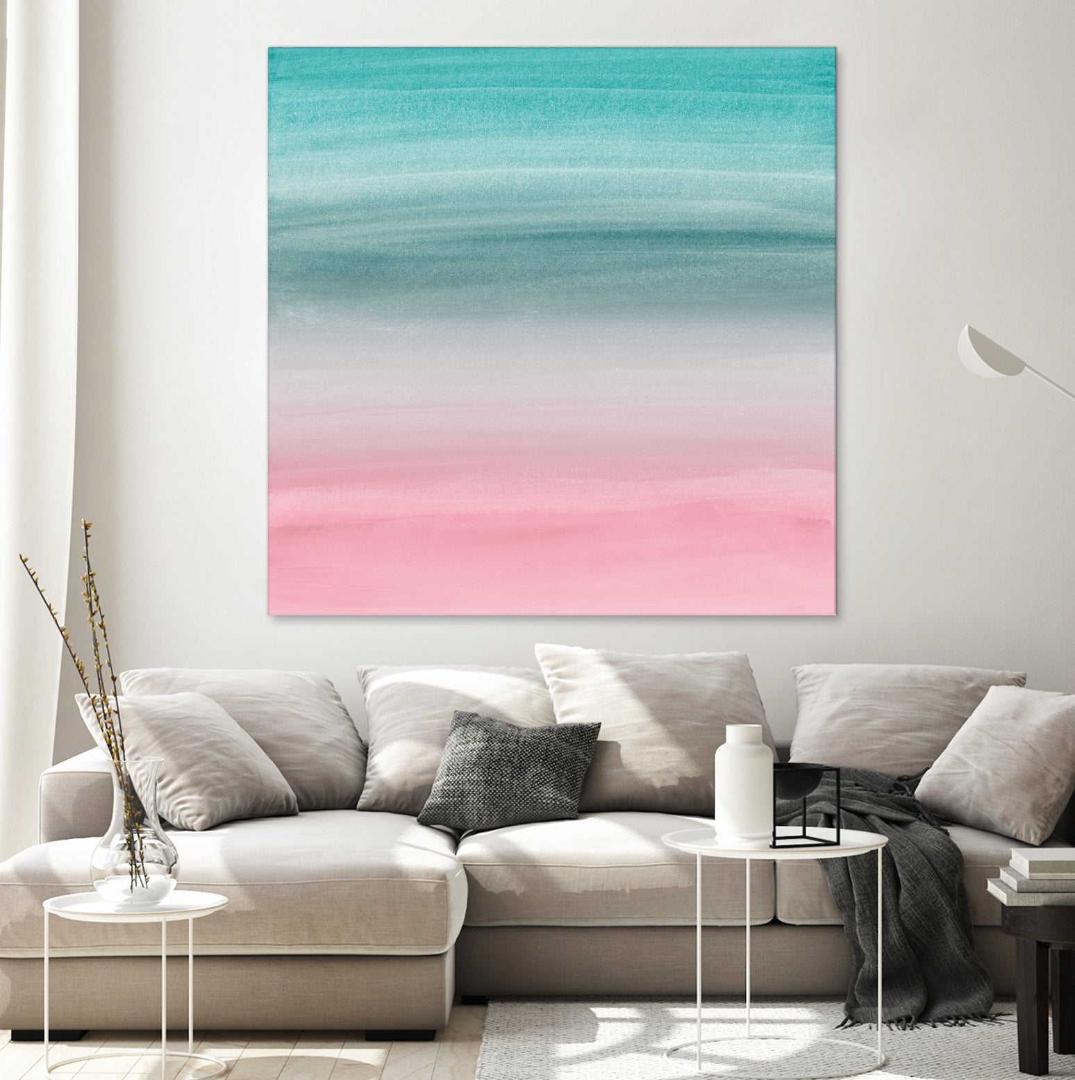 Touching Pink Teal Turquoise Watercolor Abstract #1 by Anita & Bella Jantz on GIANT ART - green digital painting