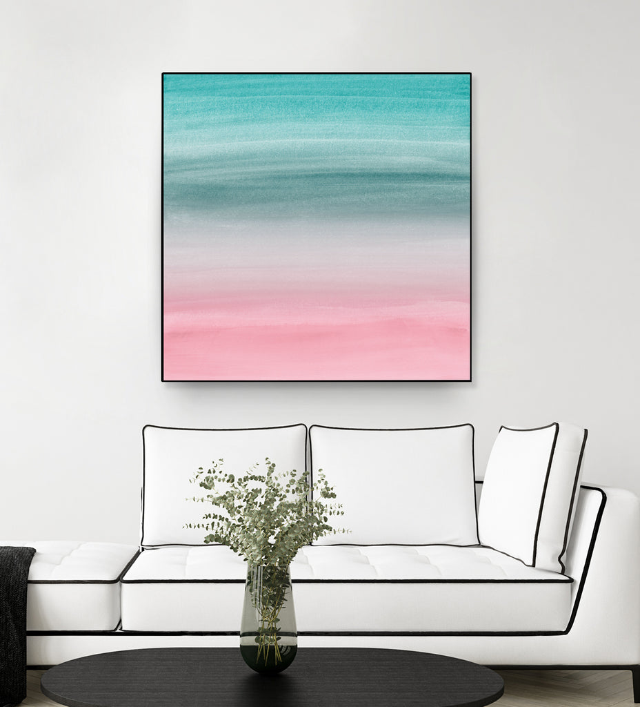 Touching Pink Teal Turquoise Watercolor Abstract #1 by Anita & Bella Jantz on GIANT ART - green digital painting