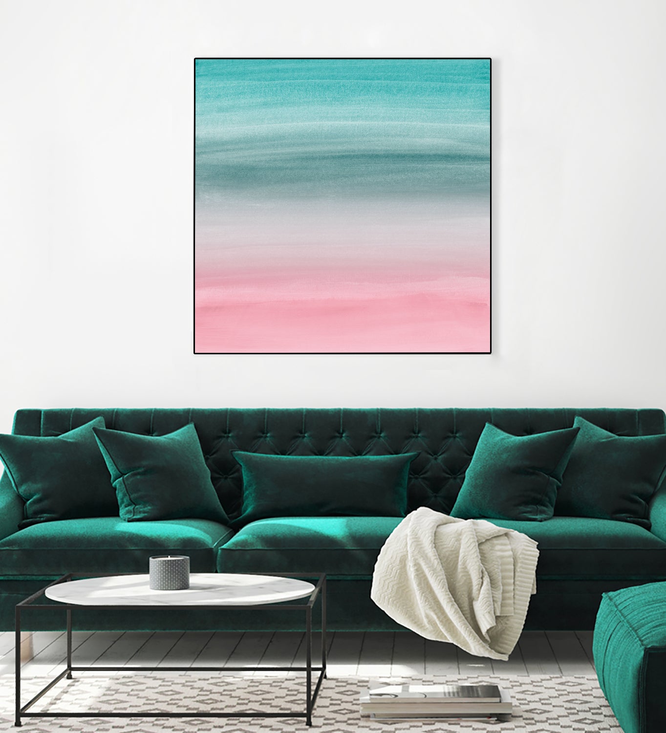 Touching Pink Teal Turquoise Watercolor Abstract #1 by Anita & Bella Jantz on GIANT ART - green digital painting