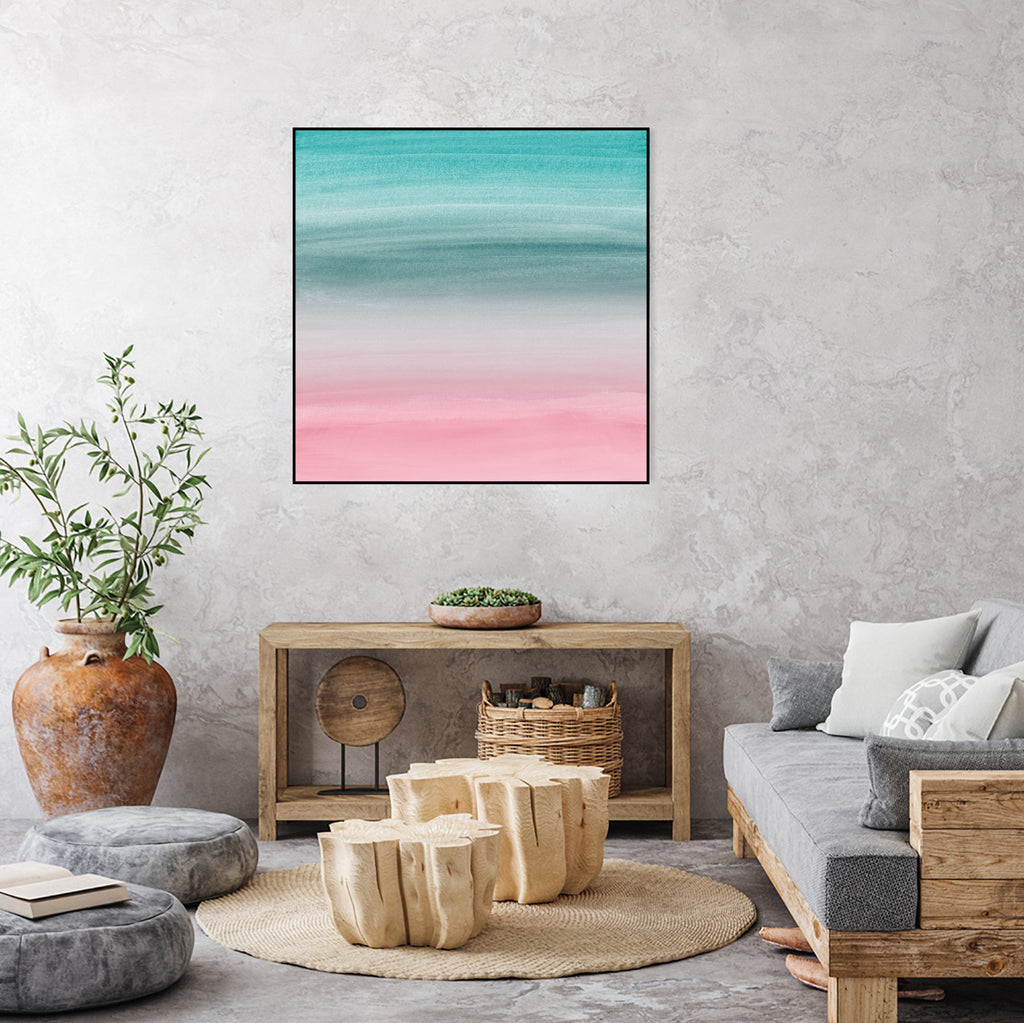 Touching Pink Teal Turquoise Watercolor Abstract #1 by Anita & Bella Jantz on GIANT ART - green digital painting