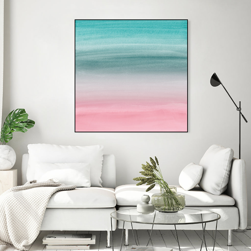 Touching Pink Teal Turquoise Watercolor Abstract #1 by Anita & Bella Jantz on GIANT ART - green digital painting