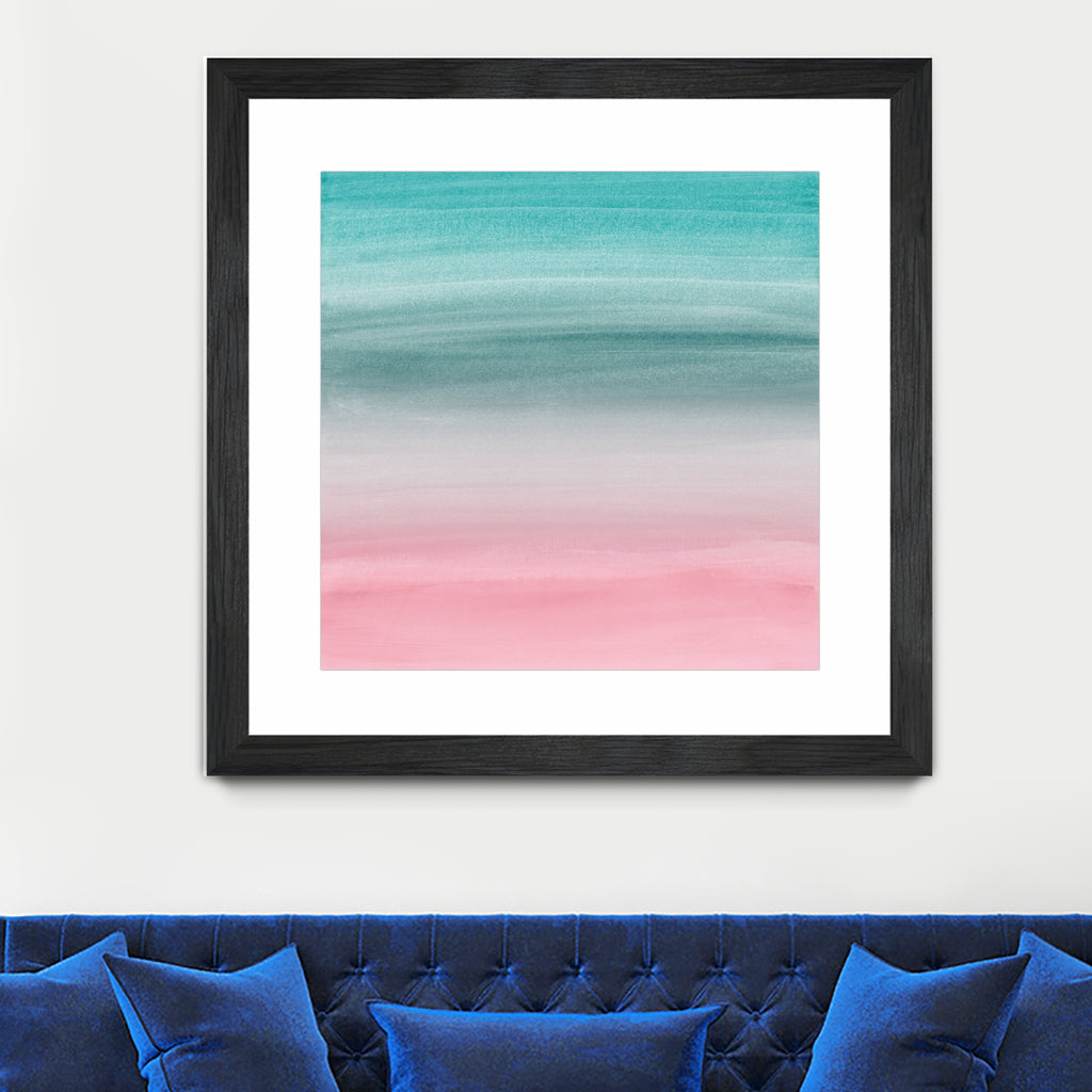 Touching Pink Teal Turquoise Watercolor Abstract #1 by Anita & Bella Jantz on GIANT ART - green digital painting