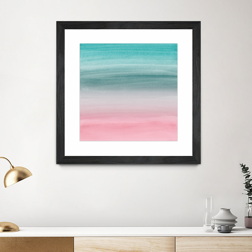 Touching Pink Teal Turquoise Watercolor Abstract #1 by Anita & Bella Jantz on GIANT ART - green digital painting