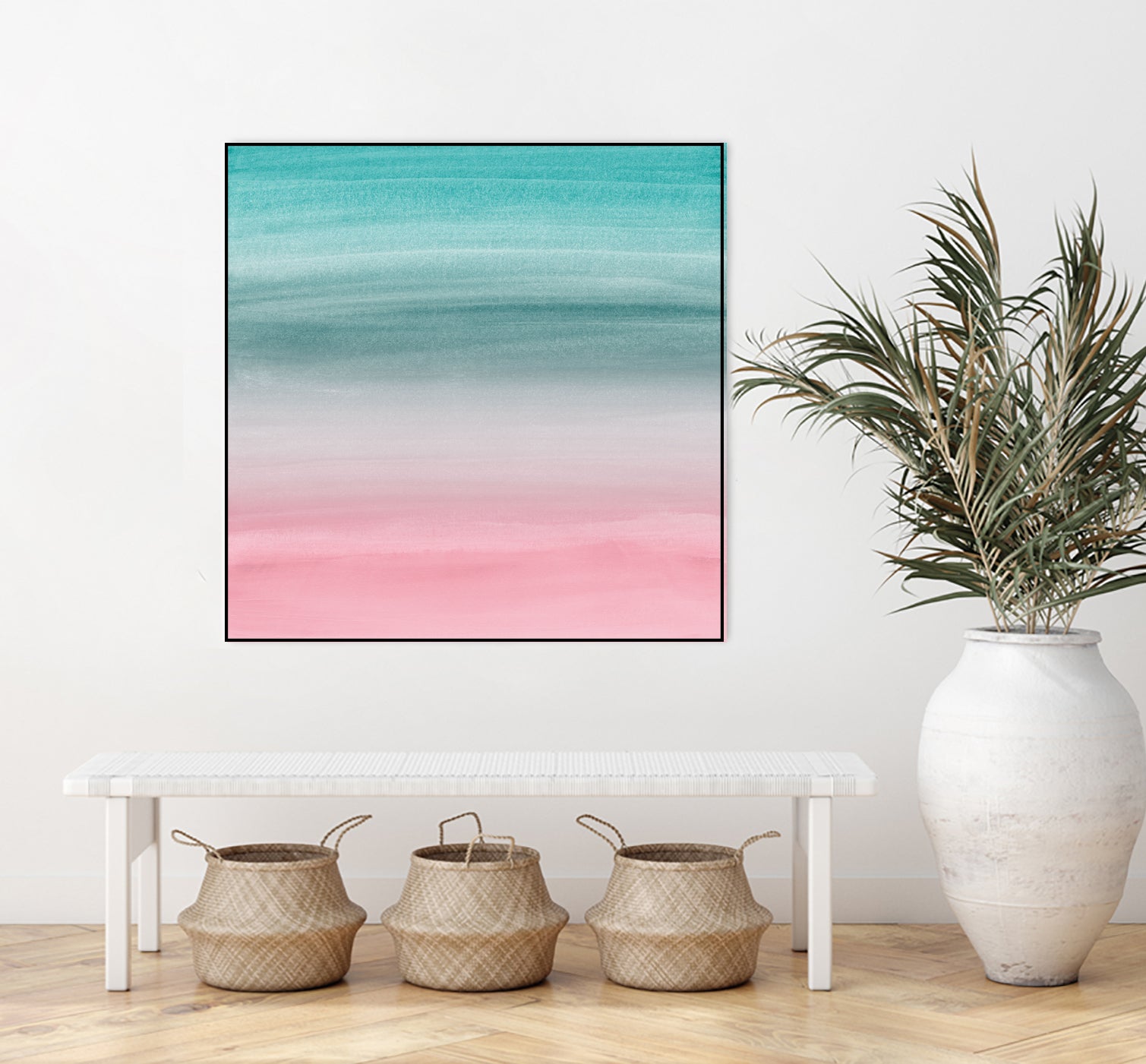 Touching Pink Teal Turquoise Watercolor Abstract #1 by Anita & Bella Jantz on GIANT ART - green digital painting