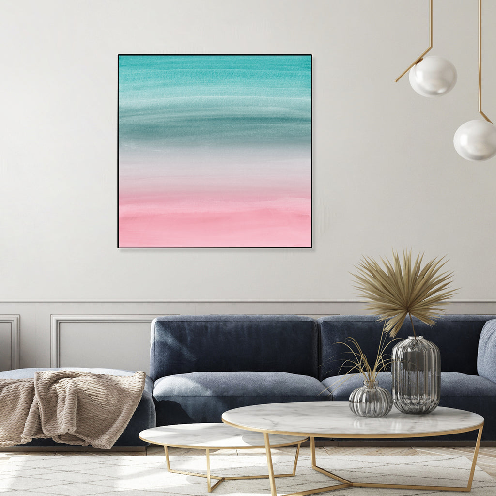 Touching Pink Teal Turquoise Watercolor Abstract #1 by Anita & Bella Jantz on GIANT ART - green digital painting