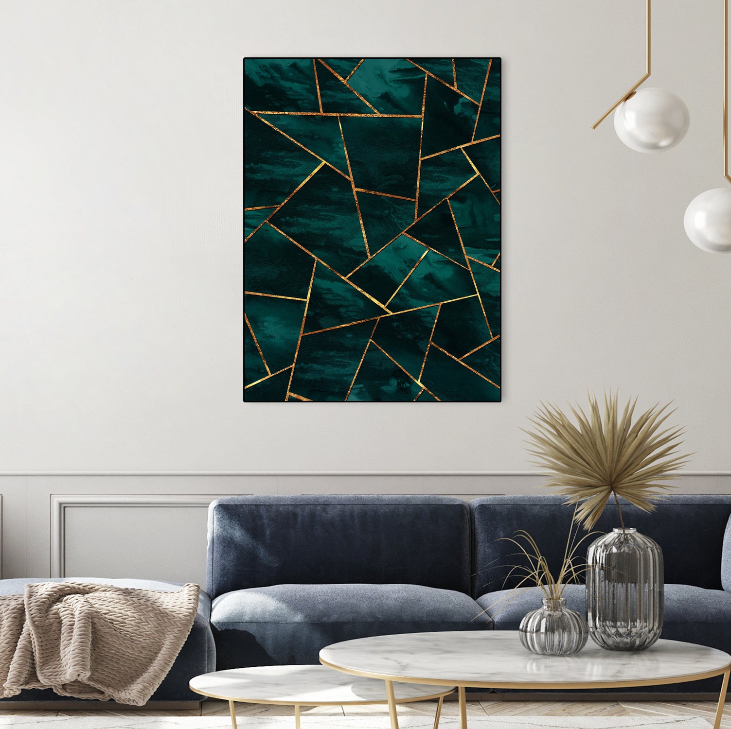 Dark Teal Ink Copper Gold Geometric Glam #1 #geo #decor #art by Anita & Bella Jantz on GIANT ART - green digital painting