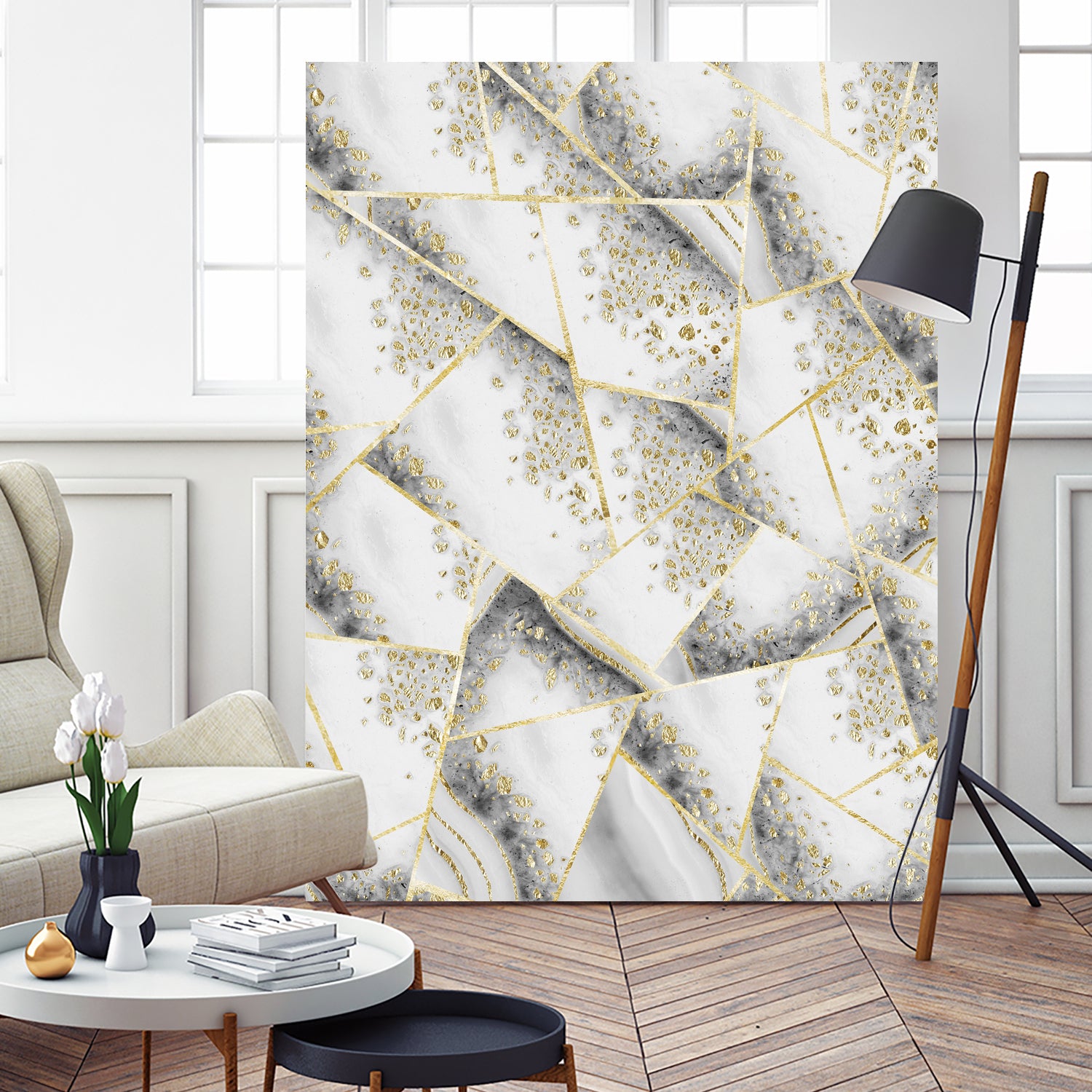 White Agate Gold Geometric Glam #1 #geo #gem #decor #art by Anita & Bella Jantz on GIANT ART - gray vector illustration