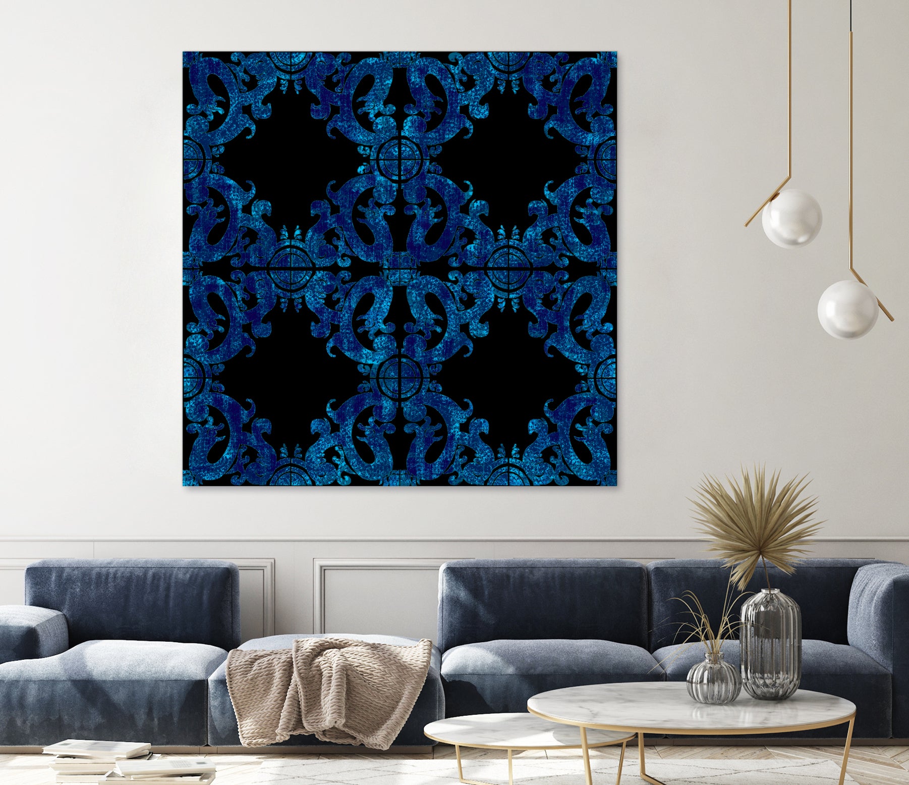 Blue carved tile ceramic effect by Bernadette Mombourgh on GIANT ART - blue digital painting