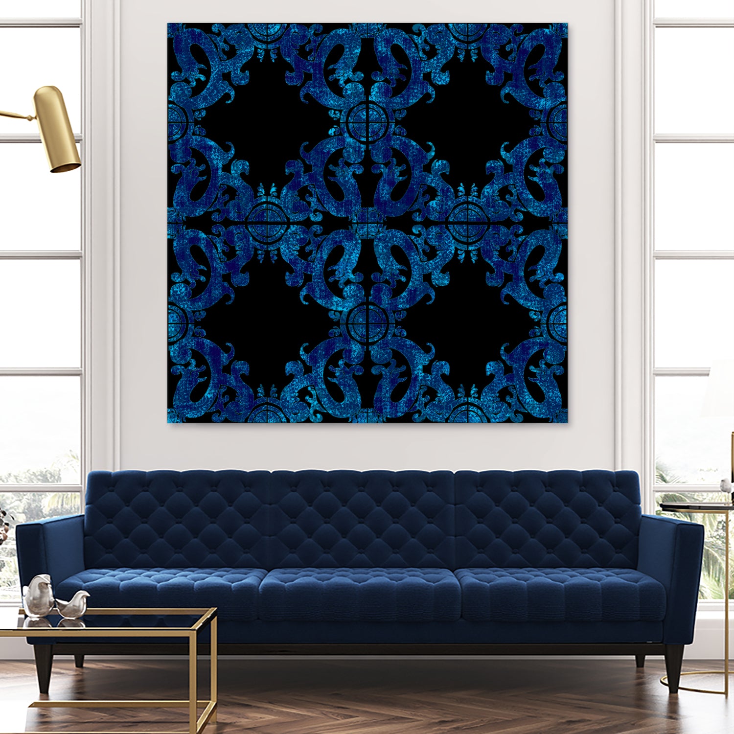 Blue carved tile ceramic effect by Bernadette Mombourgh on GIANT ART - blue digital painting