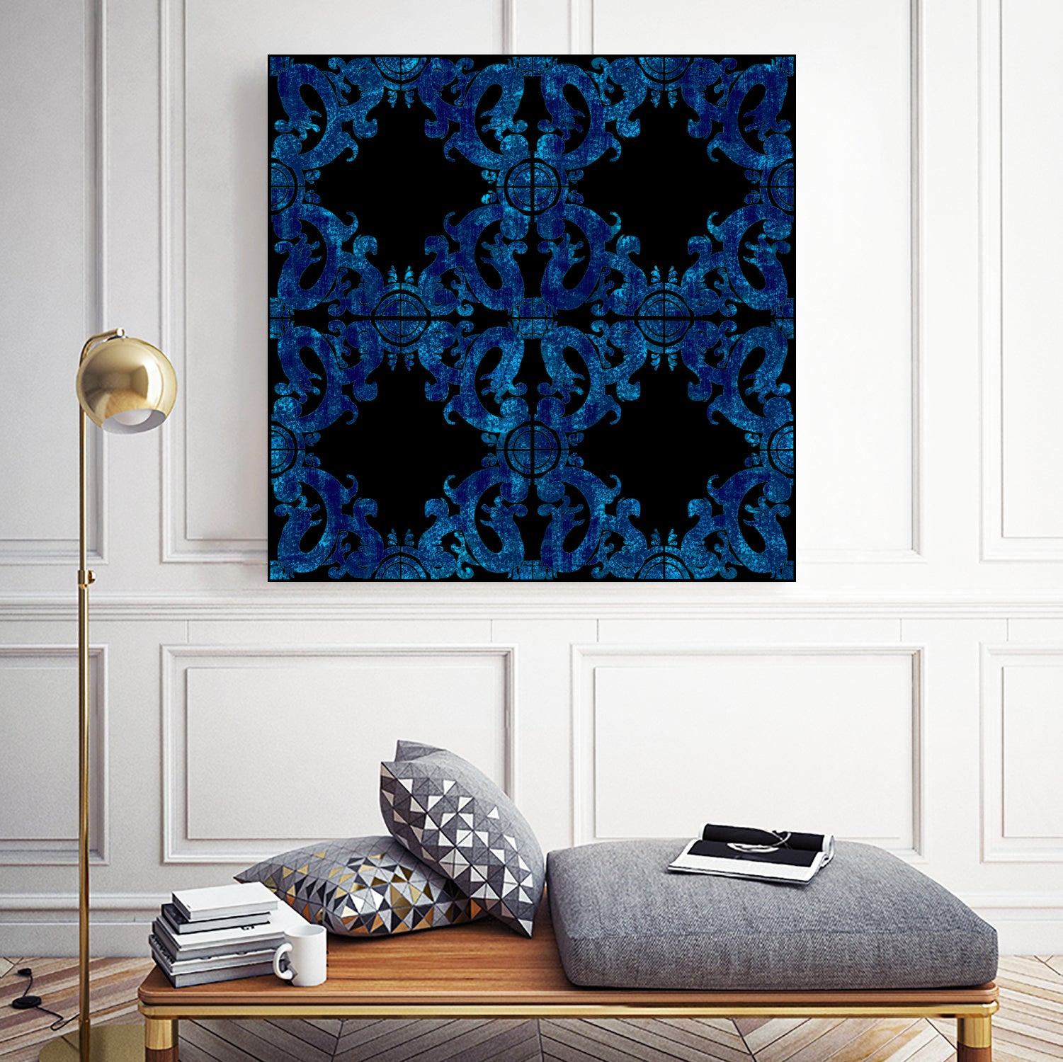 Blue carved tile ceramic effect by Bernadette Mombourgh on GIANT ART - blue digital painting