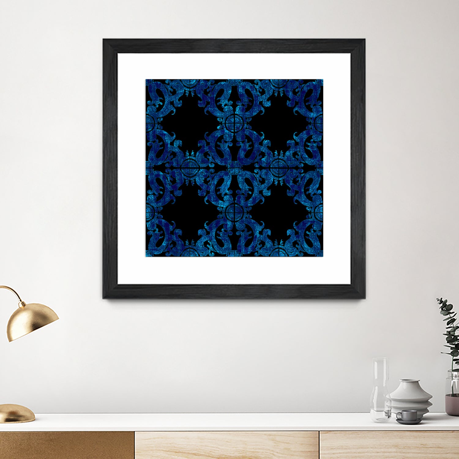 Blue carved tile ceramic effect by Bernadette Mombourgh on GIANT ART - blue digital painting