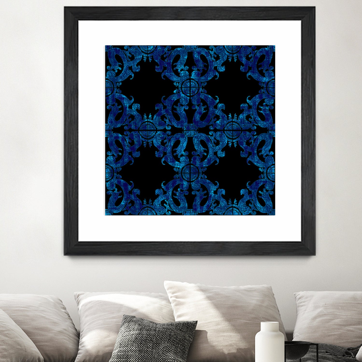 Blue carved tile ceramic effect by Bernadette Mombourgh on GIANT ART - blue digital painting