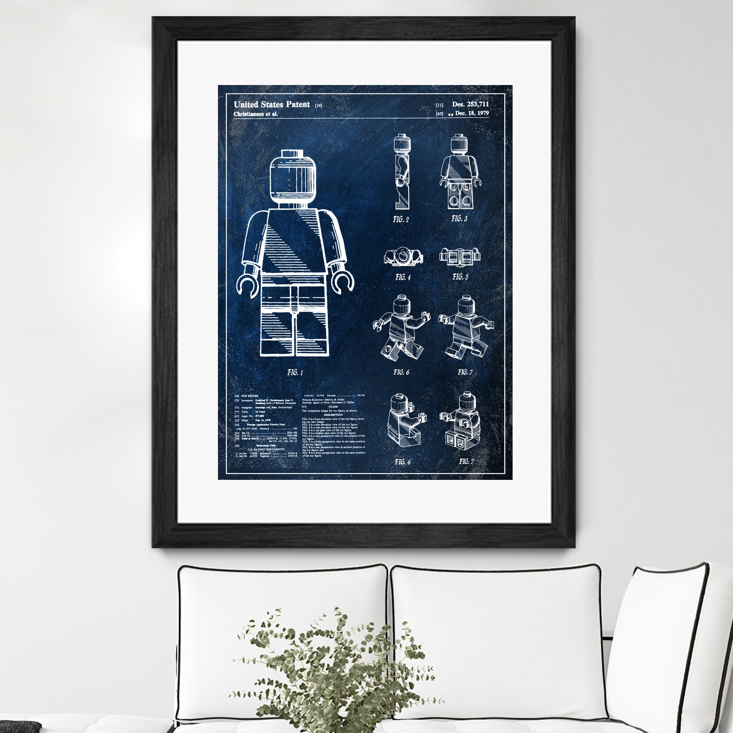 1979 mini figure chalkboard patent by map collection on GIANT ART - blue mixed media