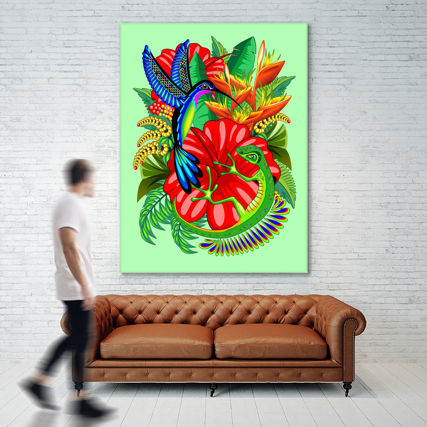 The Lizard, The Hummingbird and The Hibiscus by Monica Terrana on GIANT ART - green digital drawing