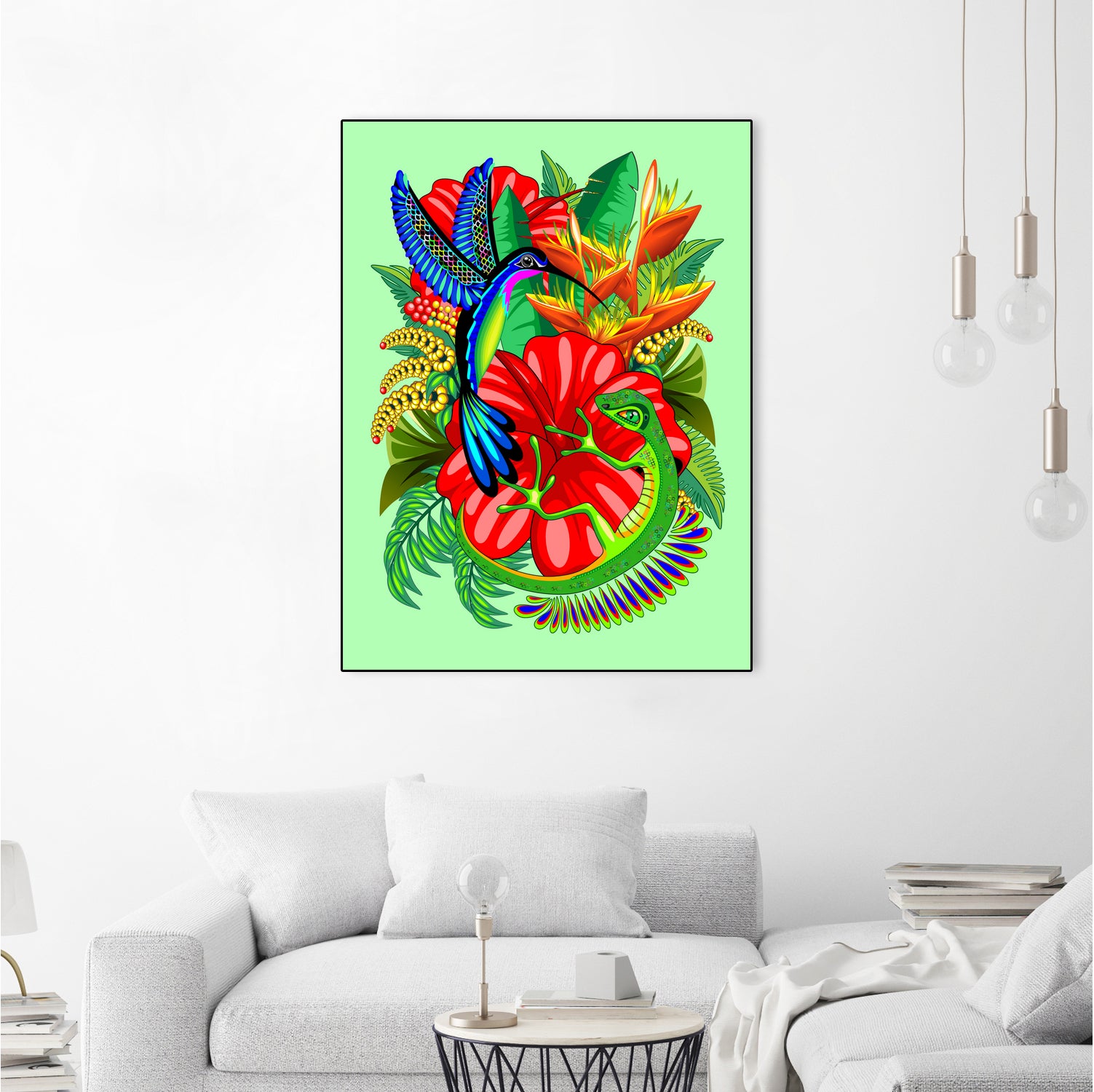 The Lizard, The Hummingbird and The Hibiscus by Monica Terrana on GIANT ART - green digital drawing