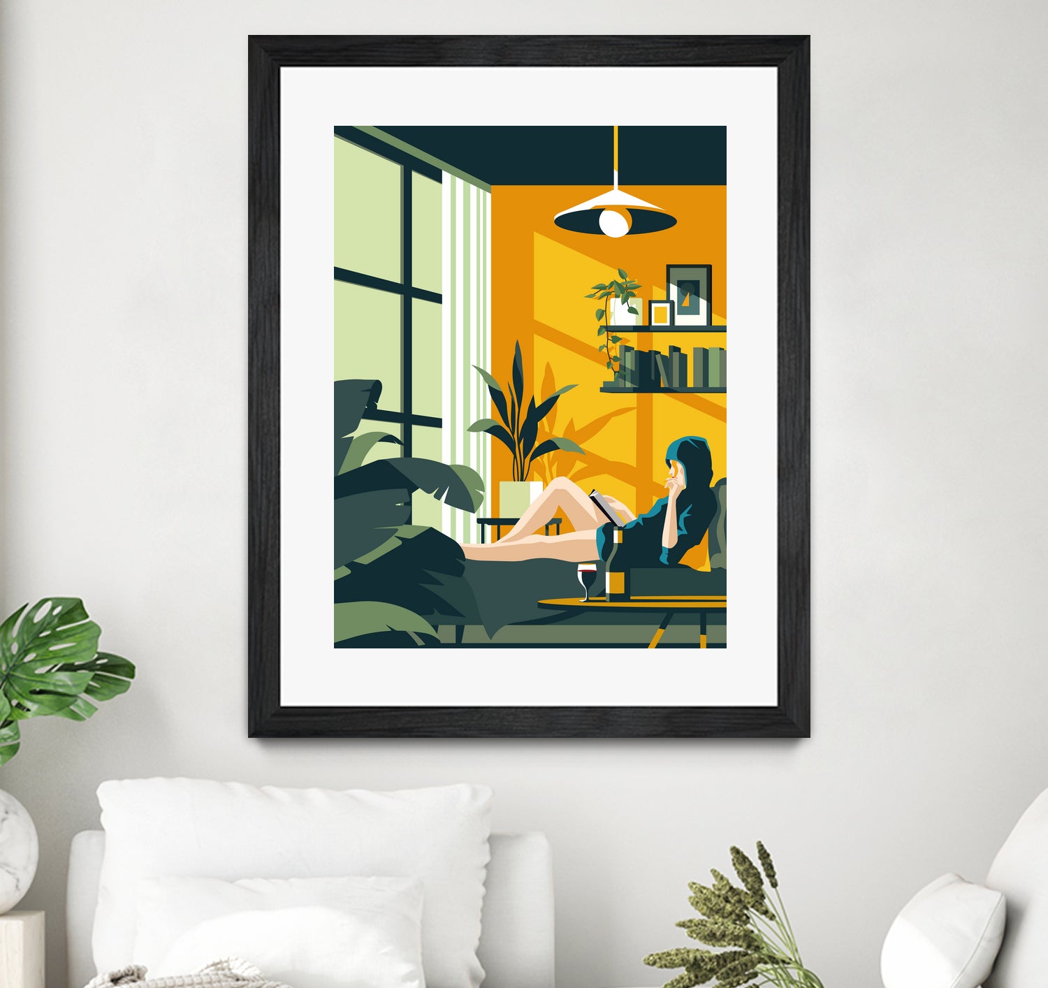 The Blue Hat Girl / Stay Home by Roland Bánrévi on GIANT ART - green vector illustration