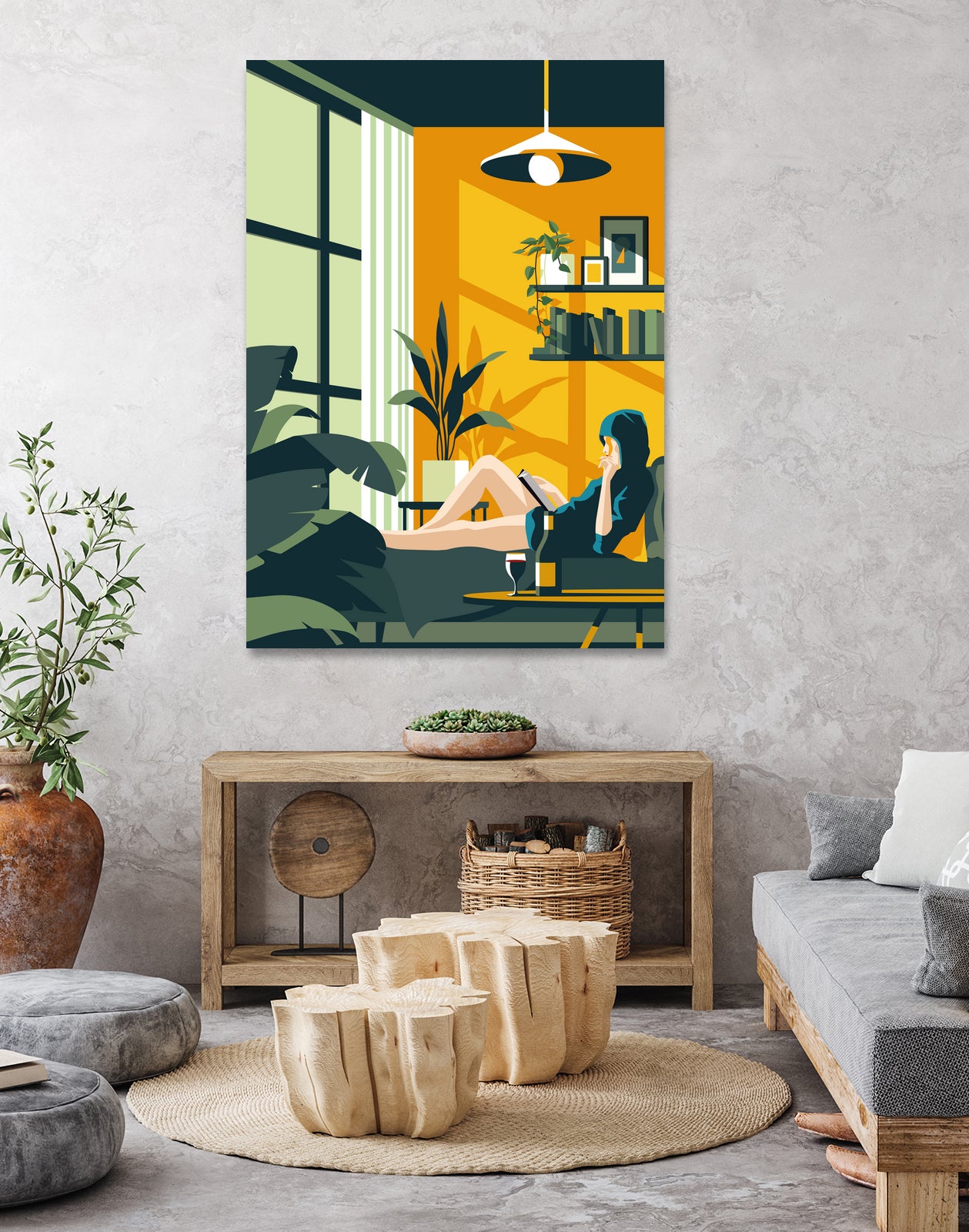 The Blue Hat Girl / Stay Home by Roland Bánrévi on GIANT ART - green vector illustration