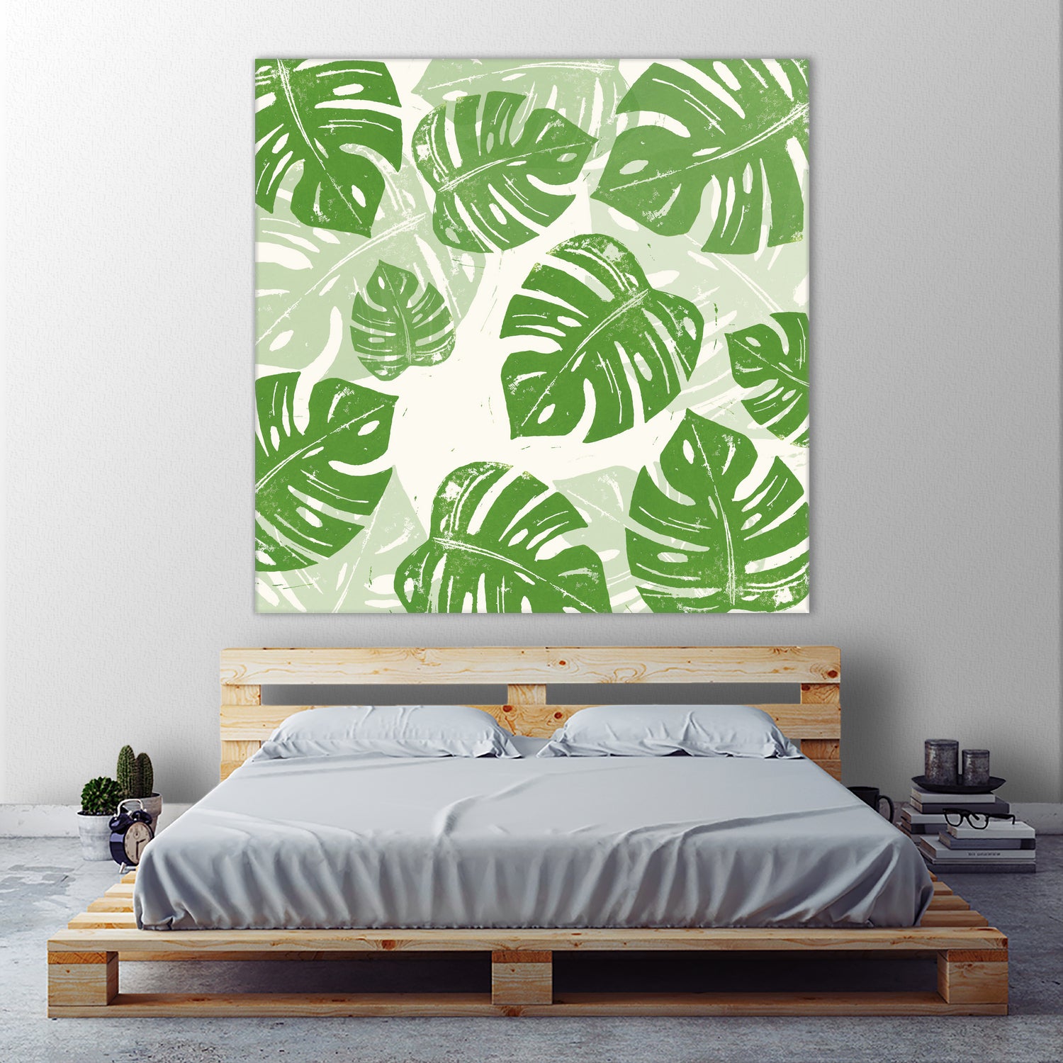 Linocut Monstera Pattern by Bianca Green on GIANT ART - green mixed media