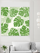 Linocut Monstera Pattern by Bianca Green on GIANT ART - green mixed media