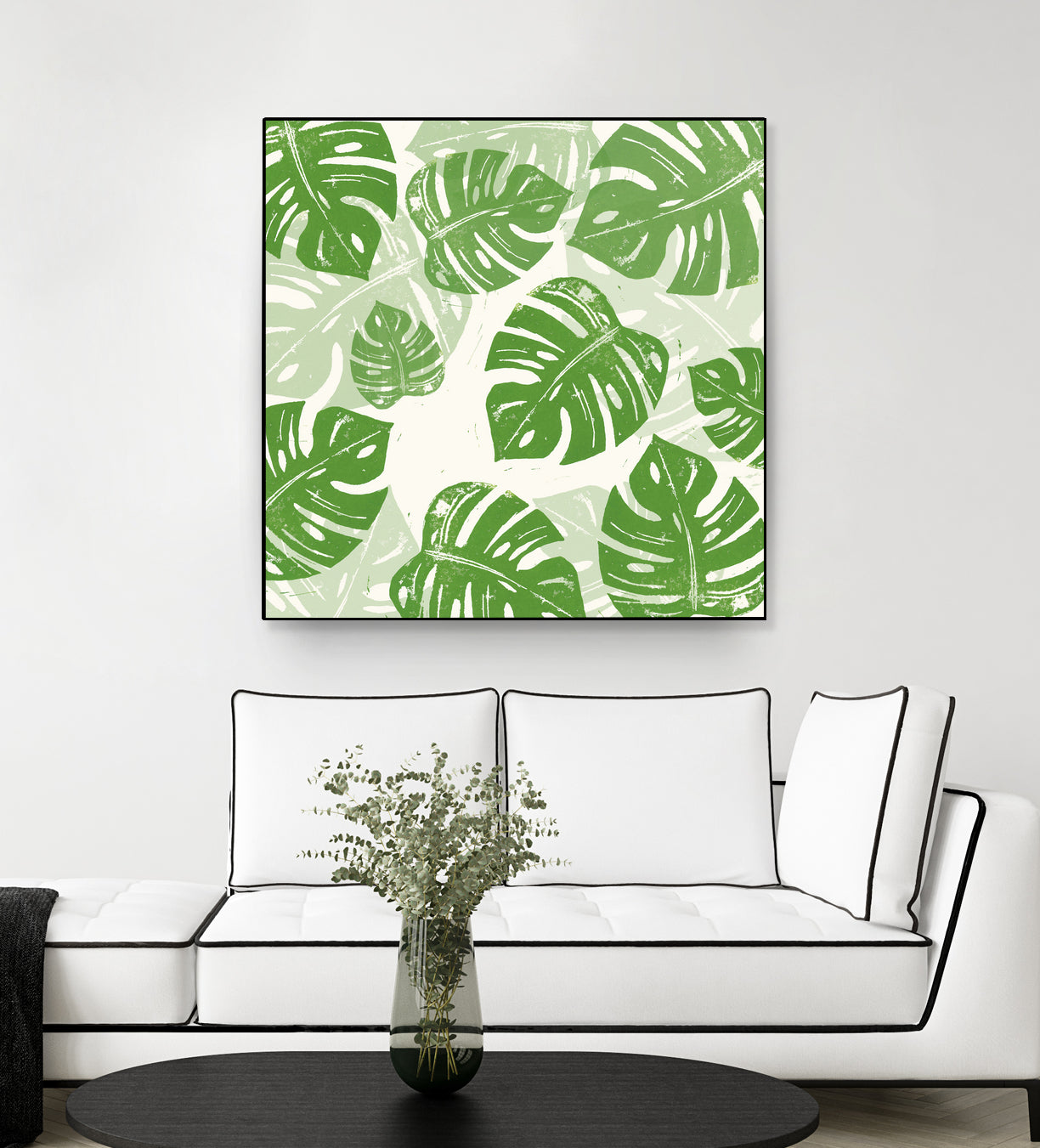 Linocut Monstera Pattern by Bianca Green on GIANT ART - green mixed media