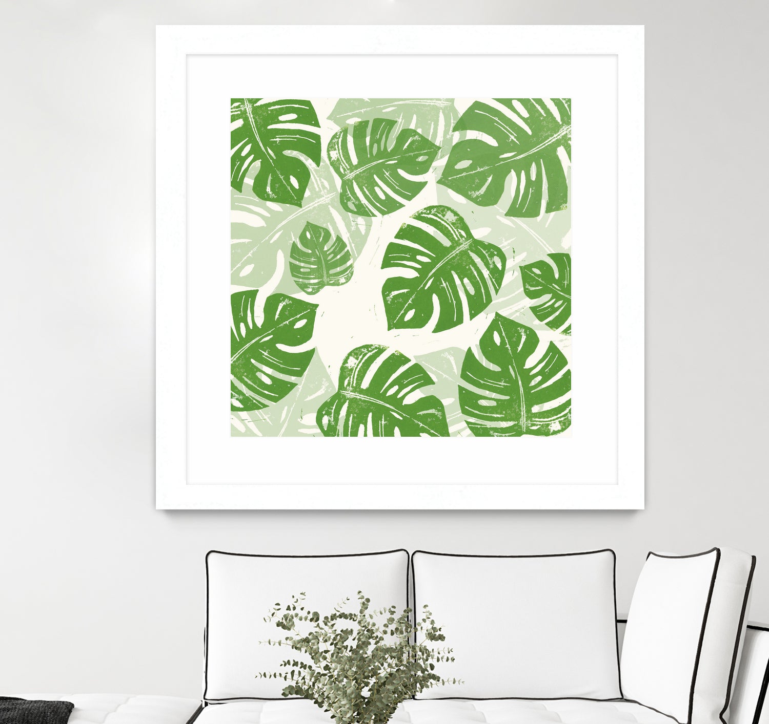 Linocut Monstera Pattern by Bianca Green on GIANT ART - green mixed media