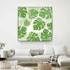 Linocut Monstera Pattern by Bianca Green on GIANT ART - green mixed media