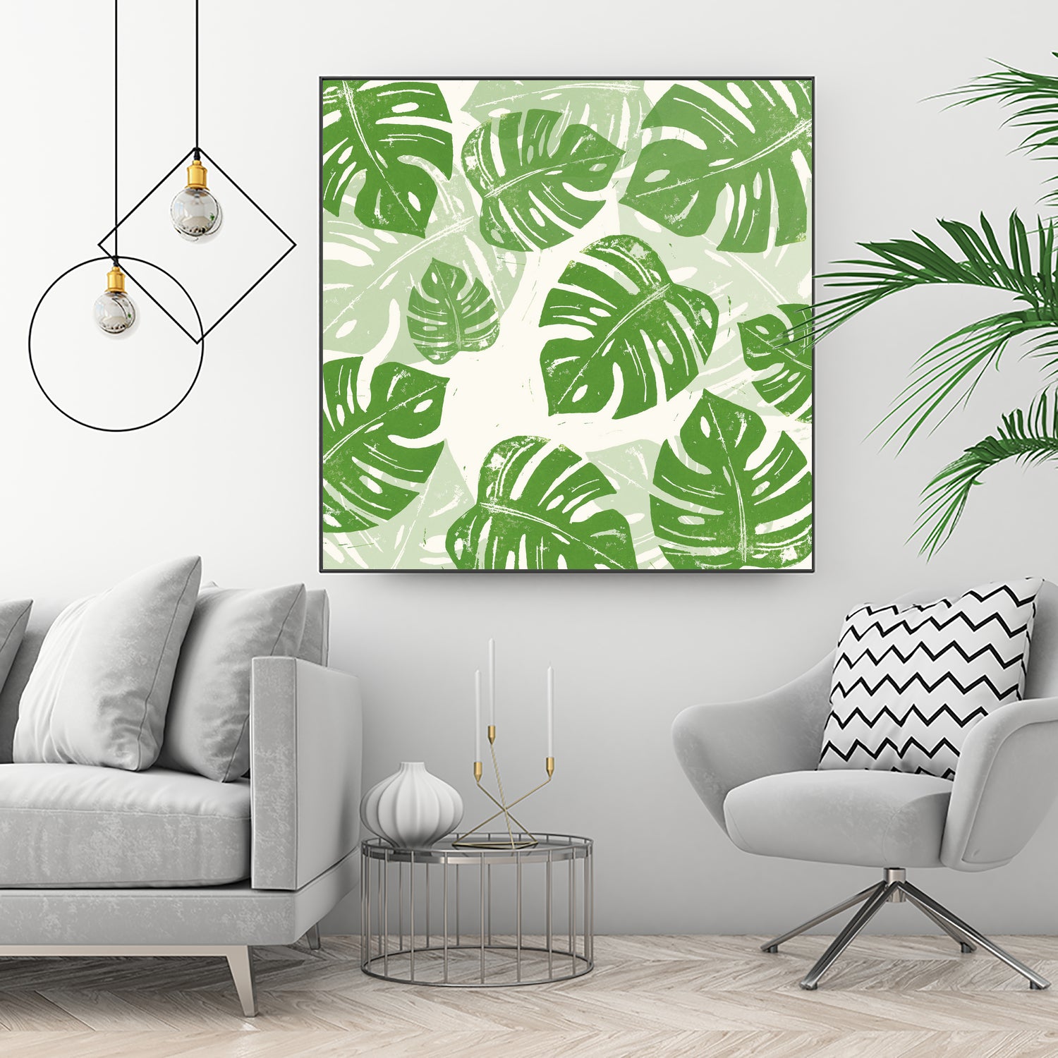 Linocut Monstera Pattern by Bianca Green on GIANT ART - green mixed media