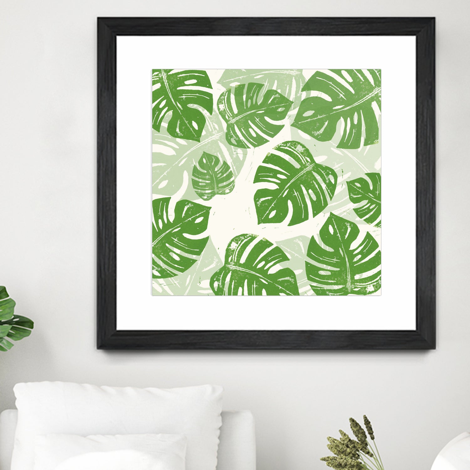 Linocut Monstera Pattern by Bianca Green on GIANT ART - green mixed media