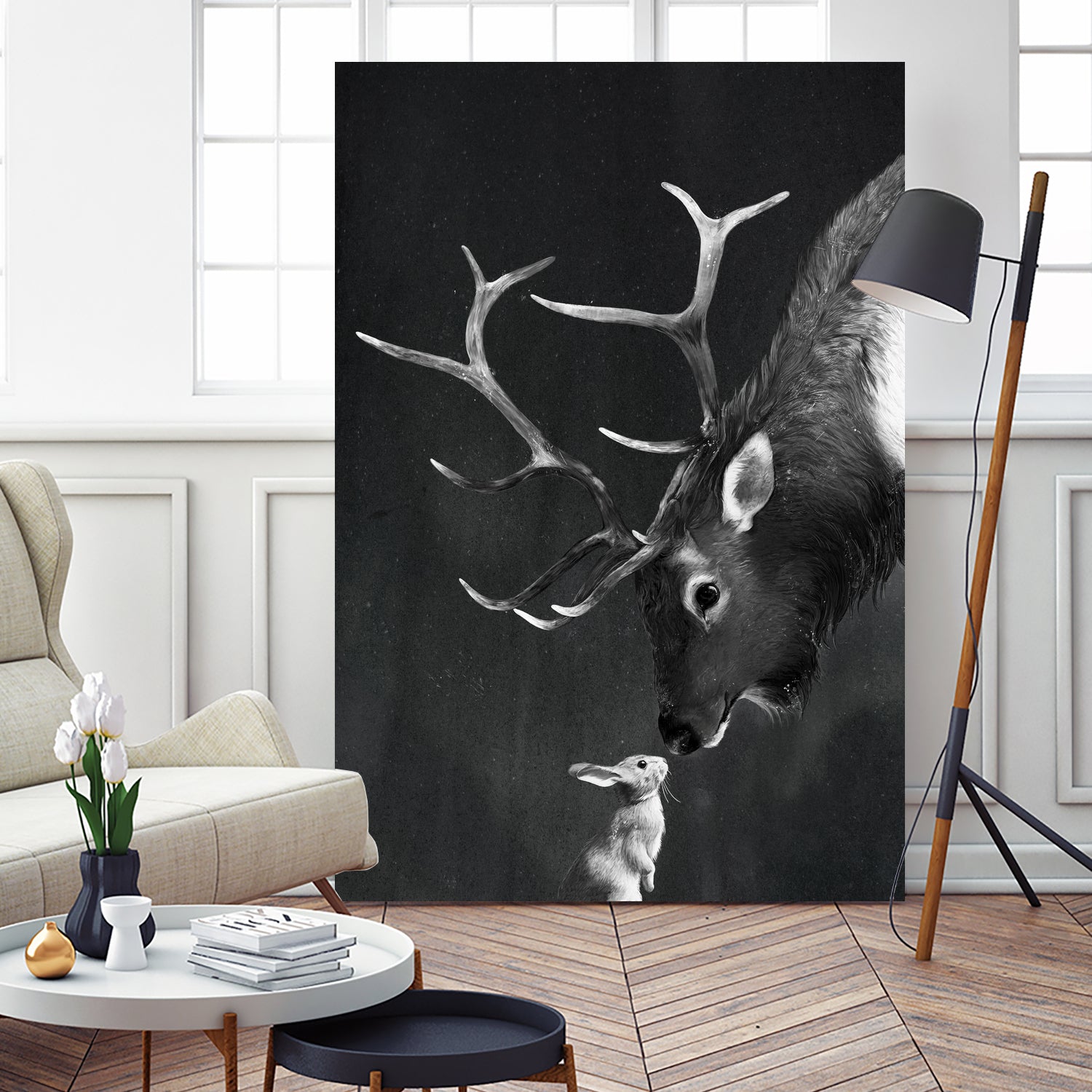 elk and rabbit by Laura Graves on GIANT ART - black digital painting