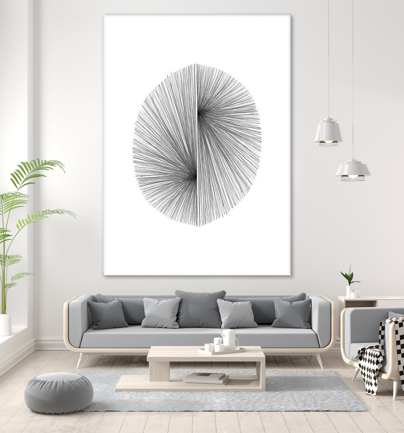 Mid Century Modern Geometric Abstract Circle Line Drawing by Janine Aykens on GIANT ART - gray mixed media