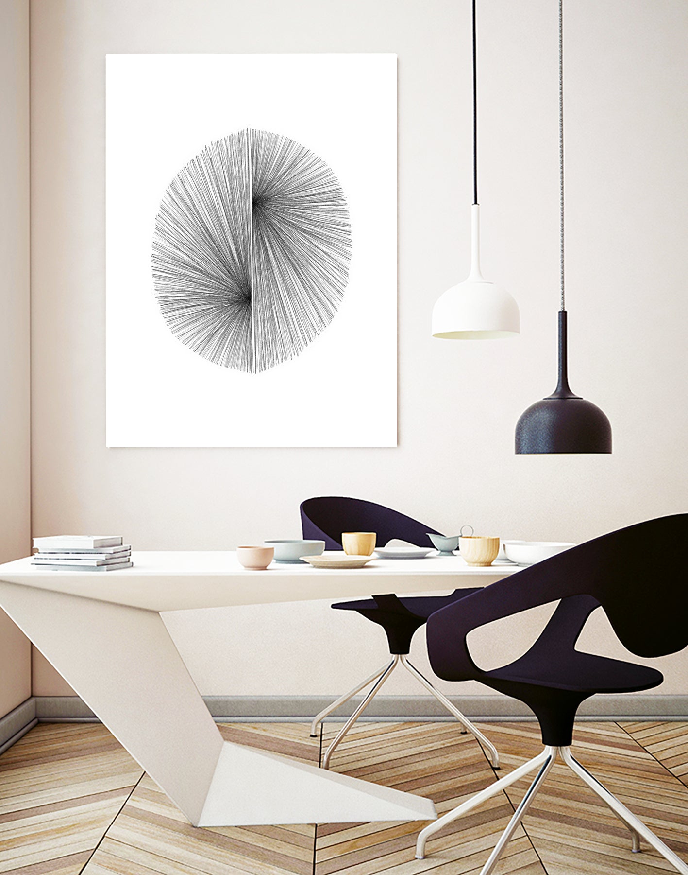 Mid Century Modern Geometric Abstract Circle Line Drawing by Janine Aykens on GIANT ART - gray mixed media