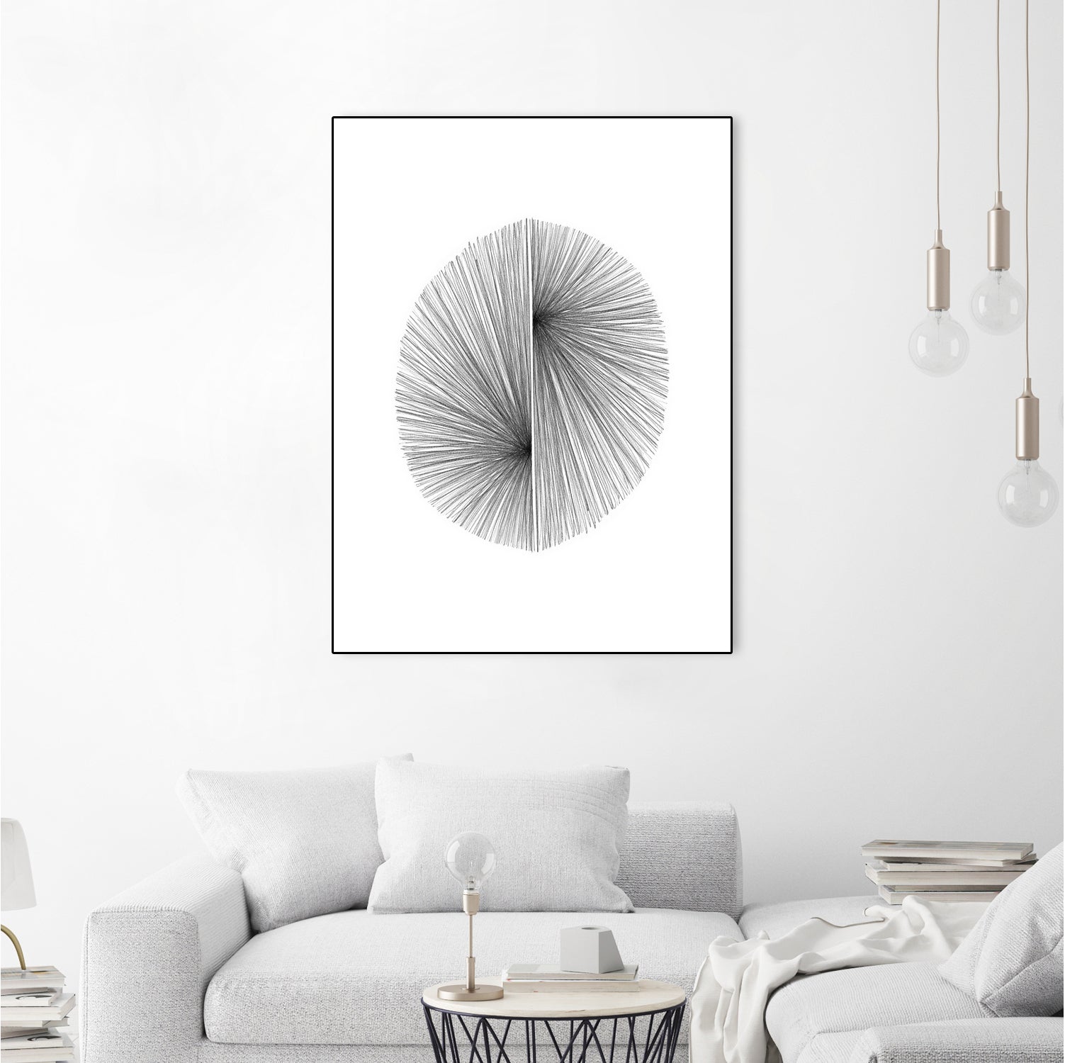 Mid Century Modern Geometric Abstract Circle Line Drawing by Janine Aykens on GIANT ART - gray mixed media