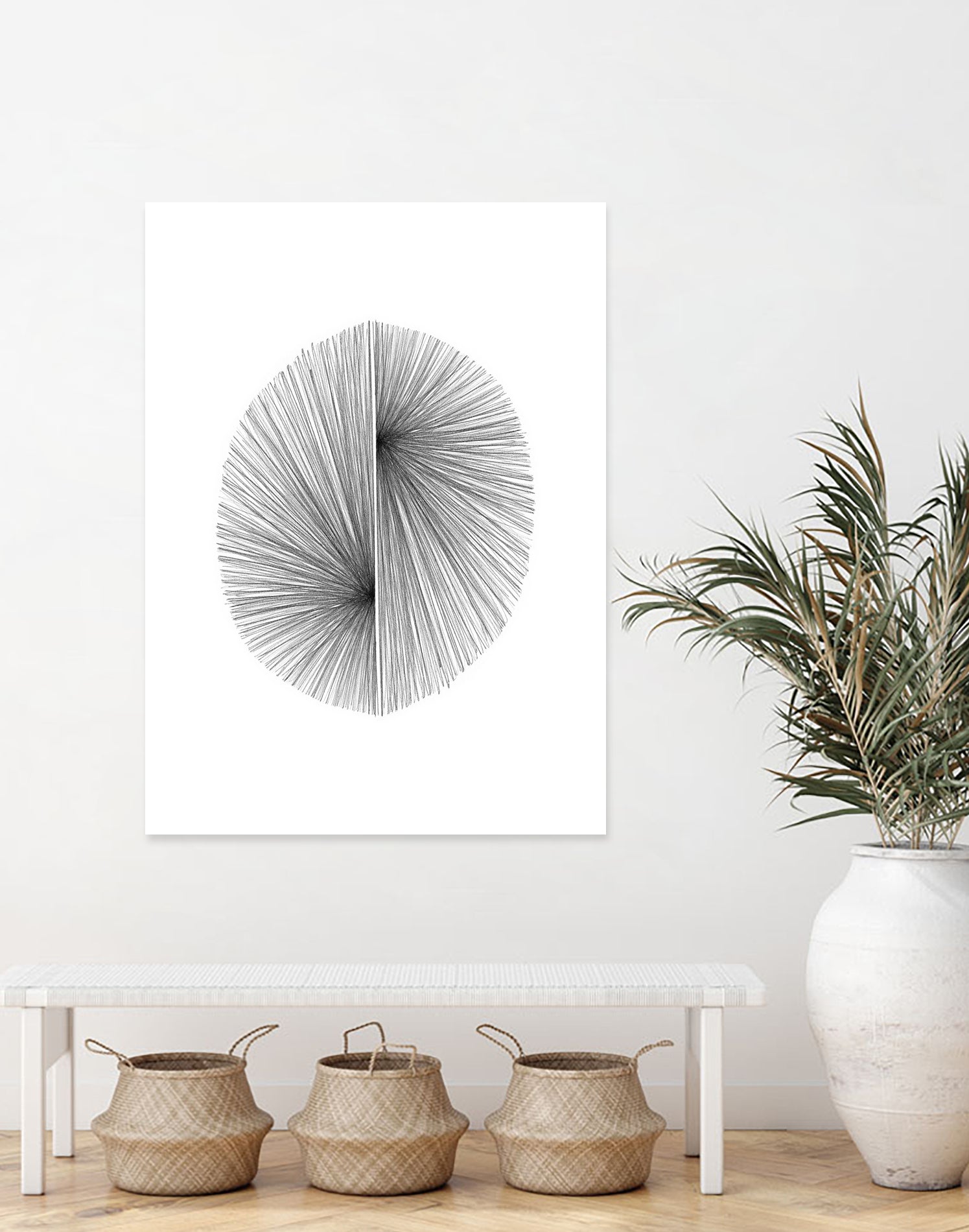 Mid Century Modern Geometric Abstract Circle Line Drawing by Janine Aykens on GIANT ART - gray mixed media