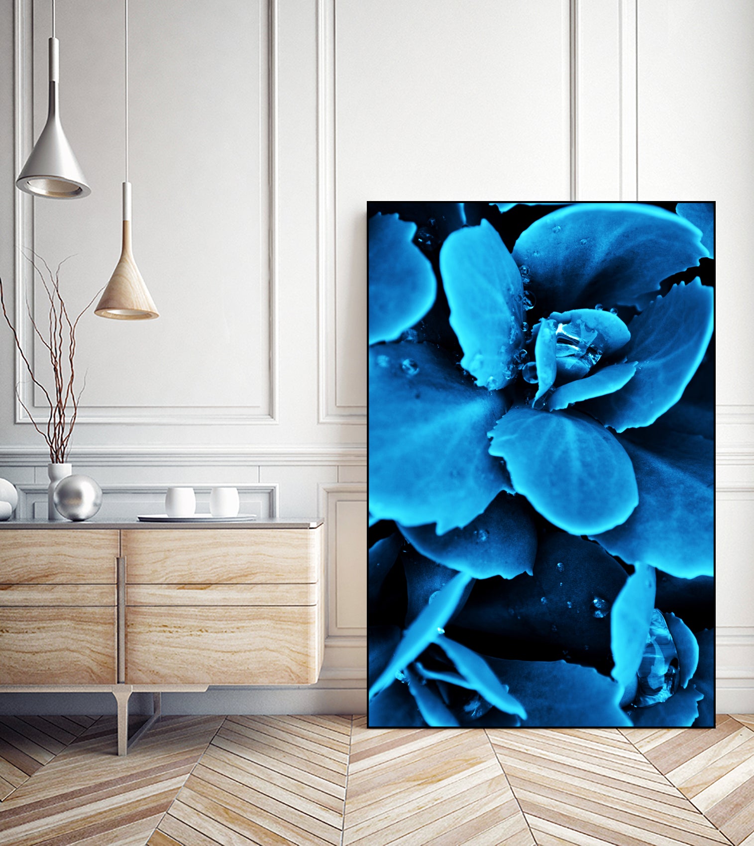 Succulent raindrops in blue by IOANNA PAPANIKOLAOU on GIANT ART - blue photo illustration