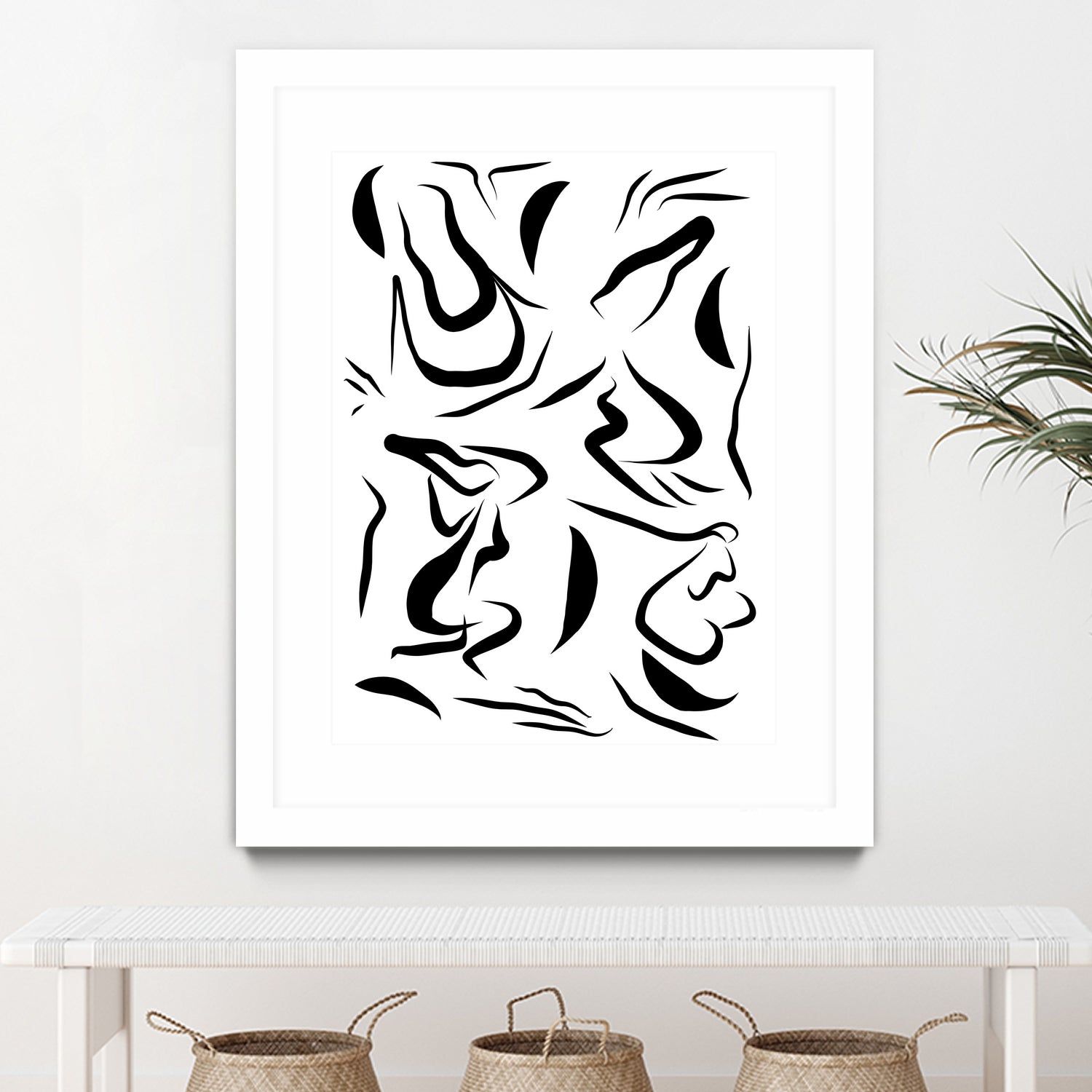 Natural Women Black & White Line-art Pattern by Dominique Van Roey on GIANT ART - white digital drawing