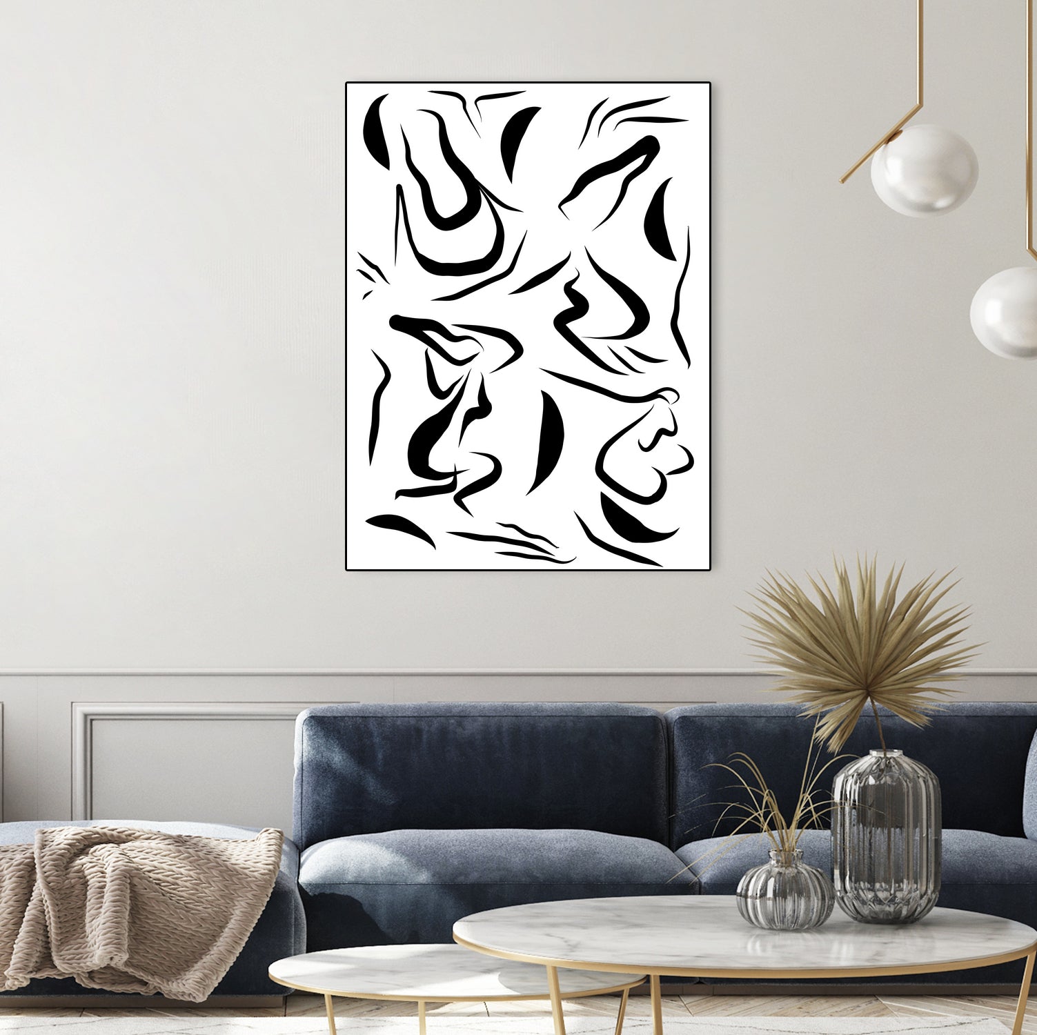 Natural Women Black & White Line-art Pattern by Dominique Van Roey on GIANT ART - white digital drawing