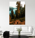 Pine tree with lake scenic at Emerald Bay Lake Tahoe by sutee monchitnukul on GIANT ART - orange photo manipulation