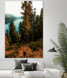 Pine tree with lake scenic at Emerald Bay Lake Tahoe by sutee monchitnukul on GIANT ART - orange photo manipulation